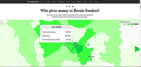 Local Financing of Bernie Sanders according to LA Times Local Financing of Bernie Sanders according to LA Times