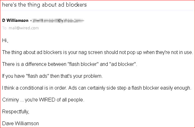 Response to WIRED nag screen