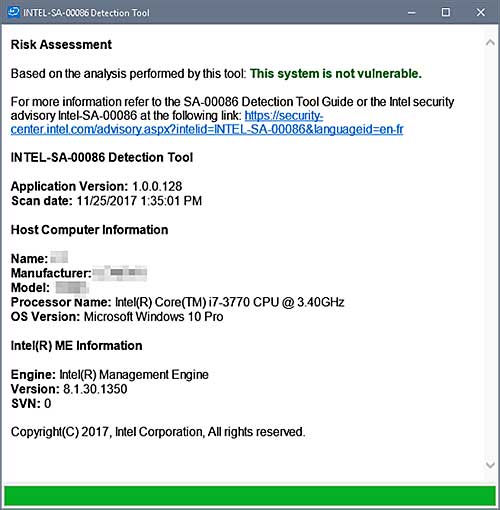 INTEL SA-00086 Detection Tool Results