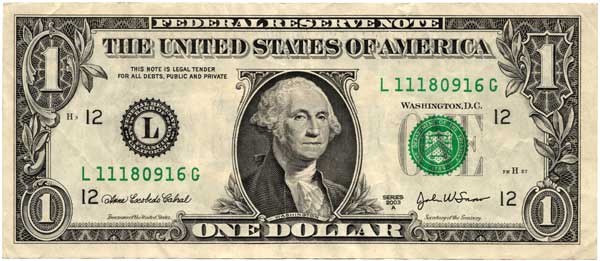 US One Dollar Bill Obverse