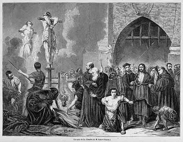 auto-da-fe the burning of a heretic by the Spanish Inquisition