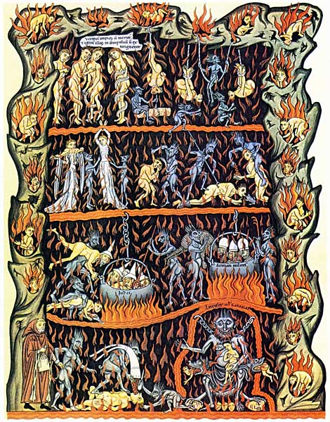 Hell by the nun Herrad of Landsberg c 1180 from the pictorial encyclopedia Hortus deliciarum (The Garden of Delights)