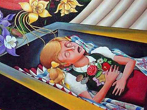 Apocalyptic Girl in Casket Painting Denver Airport