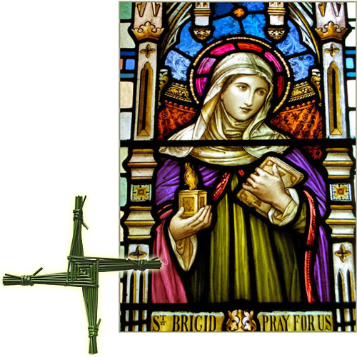 Brigid stained glass with cross
