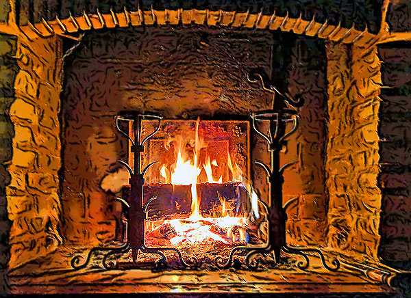 Yule Log in the Hearth