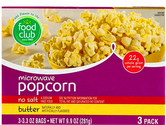 Food Club microwave popcorn no salt