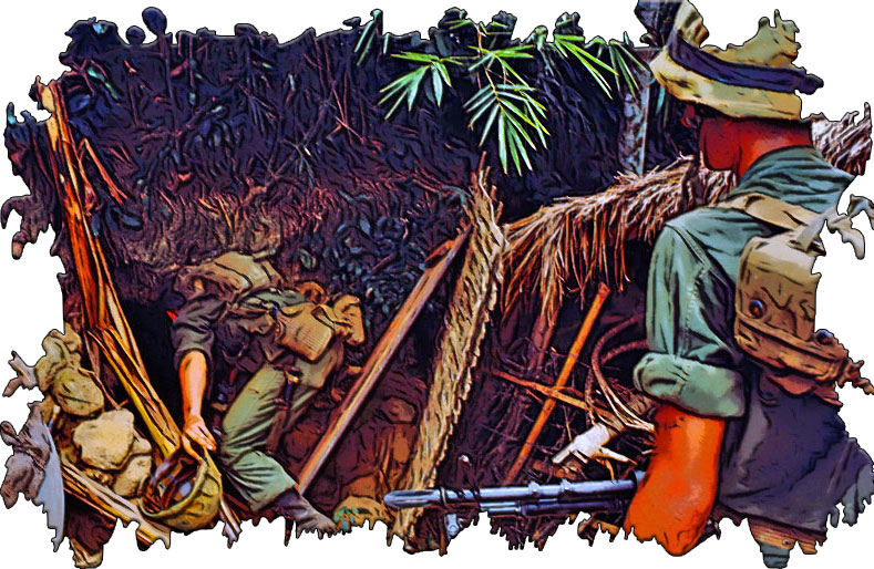 scene from the Vietnam war at a viet cong tunnel complex