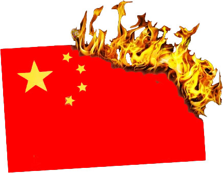 chinese flag on fire